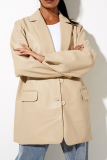 Brown Fashion Elegant Solid Pocket Buckle Turn-back Collar Outerwear