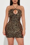 Black Sexy Patchwork Hollowed Out Sequins Backless Spaghetti Strap Sleeveless Dress Dresses