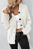 White Casual Solid Buttons Hooded Collar Tops