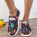 Halloween Black Orange Casual Patchwork Printing Round Comfortable Shoes