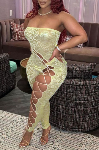 Apricot Sexy Solid Lace Strapless Plus Size