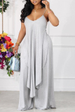 Grey Sexy Casual Solid Backless Asymmetrical Spaghetti Strap Sleeveless Two Pieces