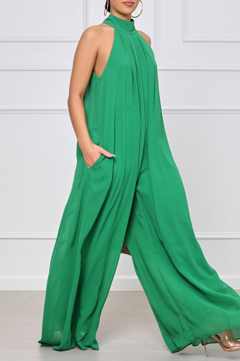 Women's Loose Sleeveless Off-Shoulder Belted Wide-Leg Jumpsuit
