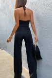 White Fashion Solid Hollowed Out Halter Boot Cut Jumpsuits