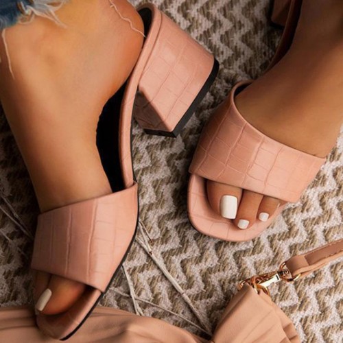 Pink Casual Patchwork Solid Color Square Wedges Shoes (Heel Height 1.97in)