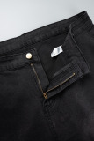 Black Casual Solid Patchwork Plus Size Jeans