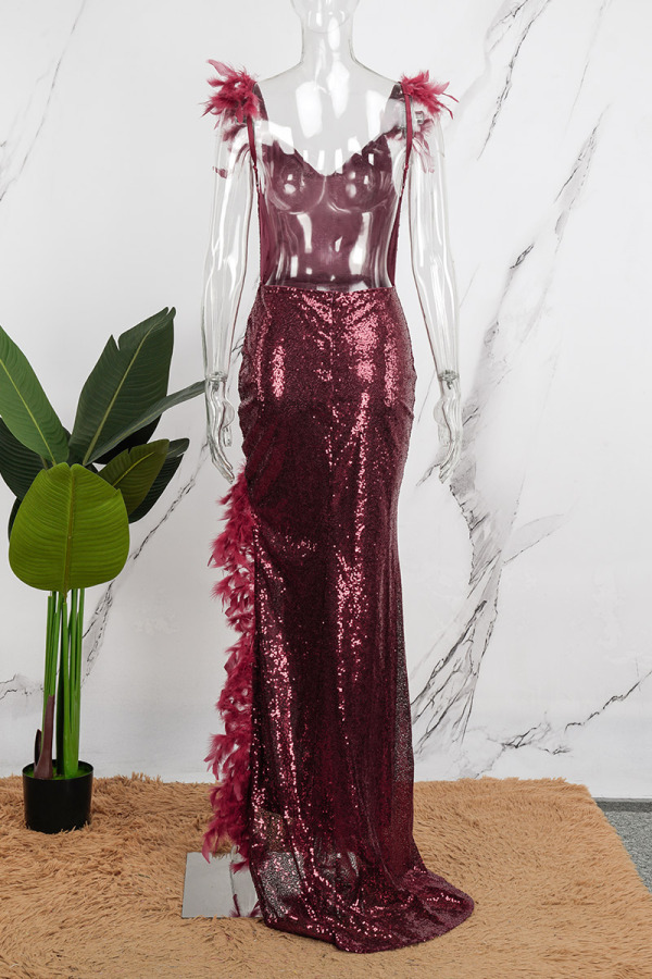 Casual Elegant Patchwork Sequined V Neck Irregular Dress Dresses