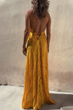 Yellow Sexy Vacation Geometric Frenulum Sling Dress Dresses