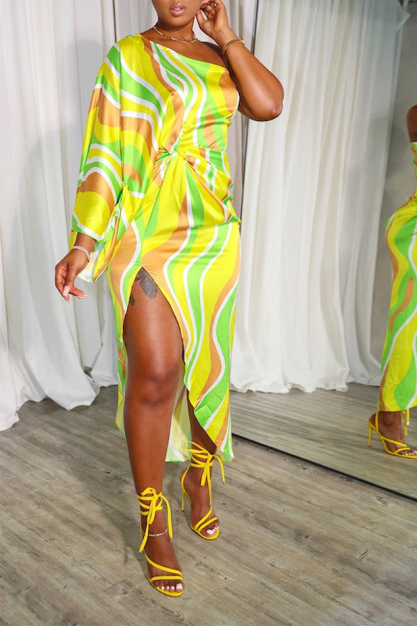 Geometric Print Side Slit Elegant Dress