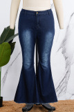 Baby Blue Casual Solid Patchwork Plus Size Jeans