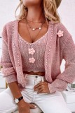 Cream White Casual Solid Patchwork Cardigan Vests Long Sleeve Two Pieces