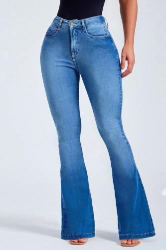 Light Blue Casual Solid Patchwork High Waist Skinny Denim Jeans
