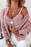 Pink Casual Solid Patchwork Cardigan Vests Long Sleeve Two Pieces
