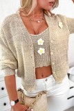 Cream White Casual Solid Patchwork Cardigan Vests Long Sleeve Two Pieces