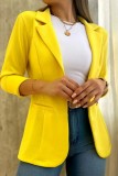 Light Green Casual Solid Cardigan Turn-back Collar Outerwear