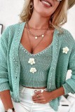 Pink Casual Solid Patchwork Cardigan Vests Long Sleeve Two Pieces