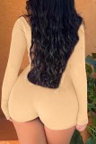 Apricot Sexy Casual Solid Backless U Neck Skinny Romper