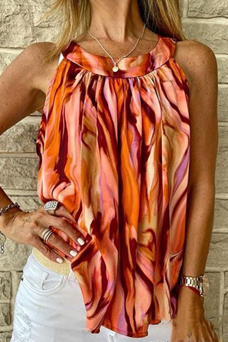 Red Casual College Print Patchwork O Neck Tops