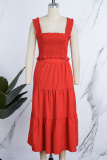 Red Sexy Casual Solid Backless Square Collar Sleeveless Two Pieces