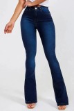 Light Blue Casual Solid Patchwork High Waist Skinny Denim Jeans