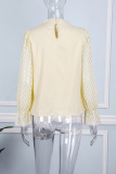 Cream White Casual Solid Patchwork Flounce Half A Turtleneck Tops