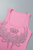 Pink Casual Patchwork Hot Drill U Neck Vest Dress Dresses