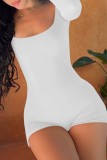 White Sexy Casual Solid Backless U Neck Skinny Romper