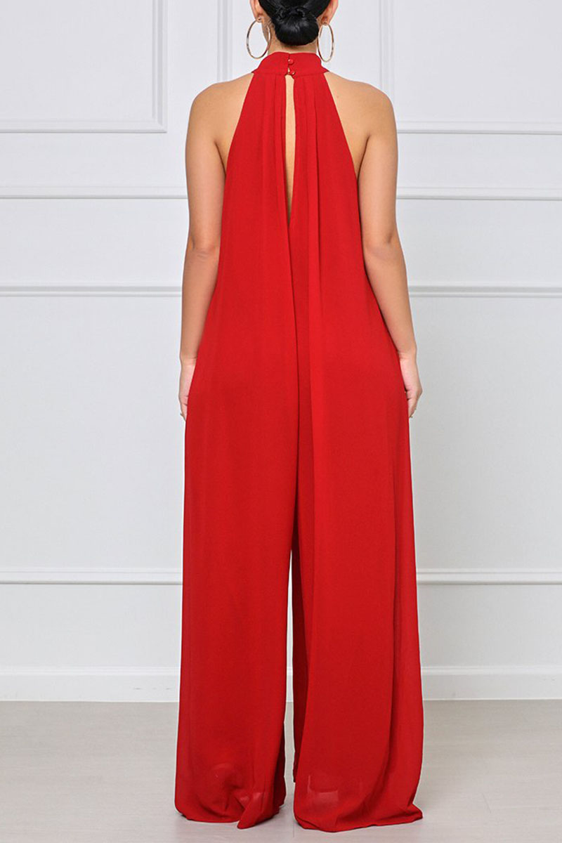 Chiffon One Shoulder Backless Wide Leg Jumpsuits
