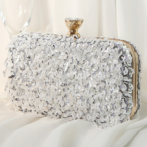 Silver Casual Solid Patchwork Beaded Bags
