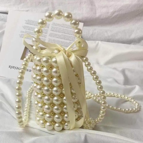 White Casual Daily Patchwork Pearl Weave Bags
