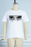 White Sportswear Eyes Printed Patchwork O Neck T-Shirts