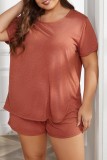 Green Casual Living Solid Basic O Neck Plus Size Sleepwear Two Pieces