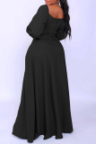 Black Casual Solid Slit Off the Shoulder Long Sleeve Two Pieces