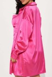 Rose Red Sexy Casual Solid Basic Turndown Collar Long Sleeve Two Pieces
