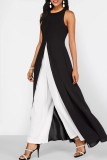 Black Graphic Print Sleeveless Slim Fit Casual Vacation Straight Wide Leg Jumpsuit