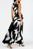 White Graphic Print Sleeveless Slim Fit Casual Vacation Straight Wide Leg Jumpsuit