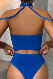 Blue Sexy Solid Patchwork Metal Accessories Decoration Mesh Contrast Lingerie