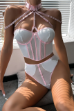 White Sexy Solid Patchwork Metal Accessories Decoration Mesh Contrast Lingerie