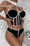 White Sexy Solid Patchwork Metal Accessories Decoration Mesh Contrast Lingerie