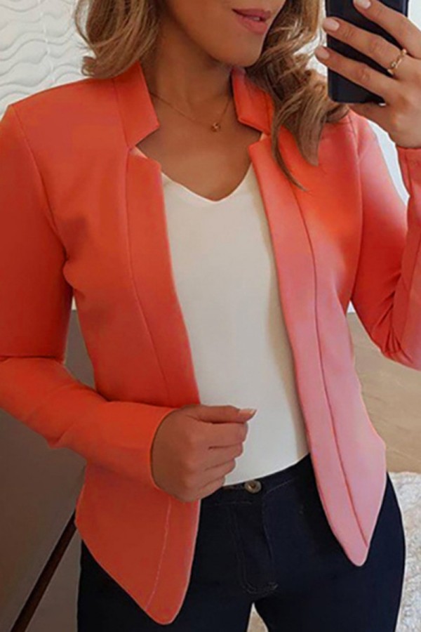 Orange Red Casual Solid Cardigan Outerwear