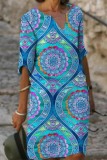 Multicolor Casual Print Basic V Neck One Step Skirt Dresses