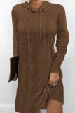 Black Casual Solid Basic Hooded Collar Long Sleeve Dresses