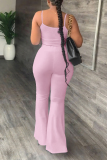 Pink Casual Simplicity Solid Backless U Neck Sleeveless Two Pieces