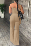 Khaki Casual Simplicity Solid Backless U Neck Sleeveless Two Pieces