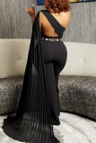 Black Casual Daily Elegant Cut Out Asymmetrical Solid Color One Shoulder Regular Jumpsuits