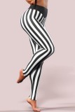Black Casual Sportswear Striped Print Patchwork Skinny High Waist Pencil Patchwork Trousers