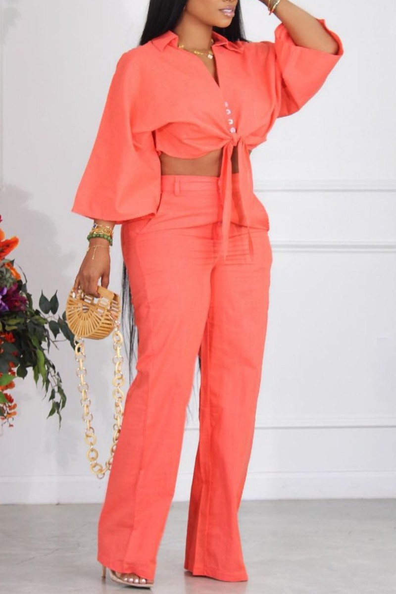 Floral Feathers Turndown Collar Long Sleeve Two Pieces