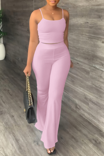 Pink Casual Simplicity Solid Backless U Neck Sleeveless Two Pieces
