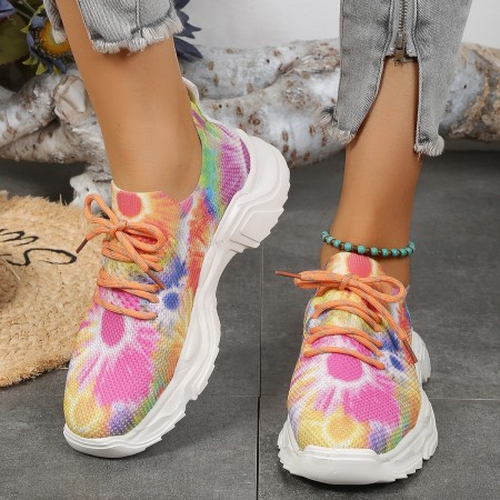 Orange Casual Sportswear Patchwork Tie-dye Round Comfortable Out Door Sport Shoes