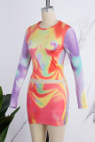 Colour Street Print Patchwork O Neck Long Sleeve Two Pieces
